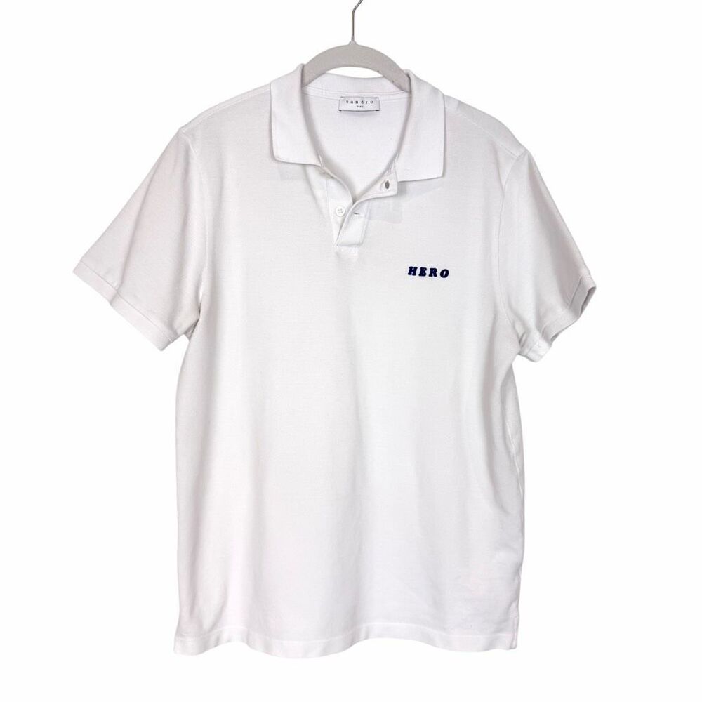 SANDRO Hero Cotton-pique Polo Shirt White Mens Collared Short Sleeve Medium m